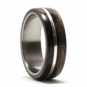 Ebony Wood Ring Lined With Titanium And Silver Inlay – Size 9.5