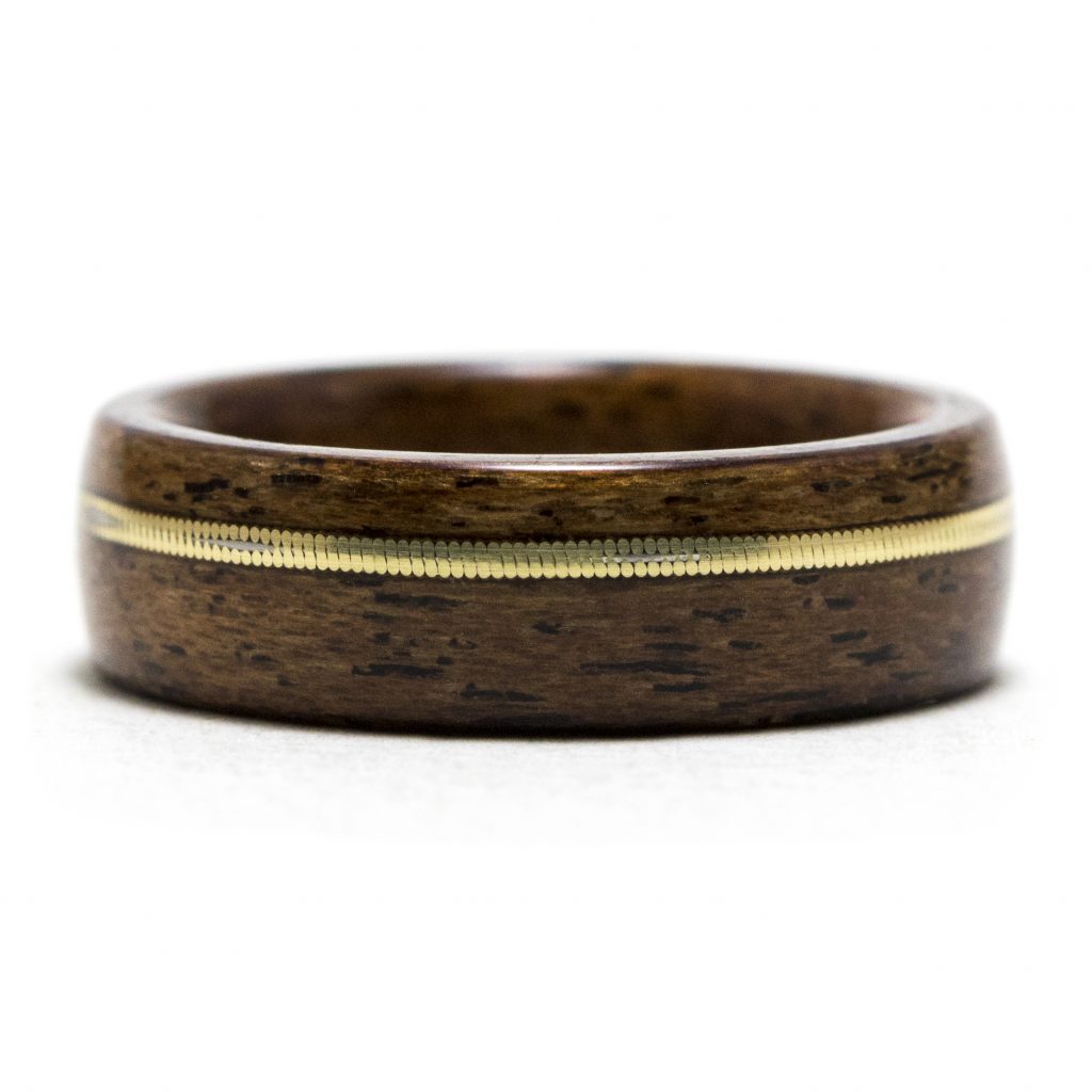 Ebony Wood Ring Lined With Cherry, Brass And Cherry Inlay - Warren Rings