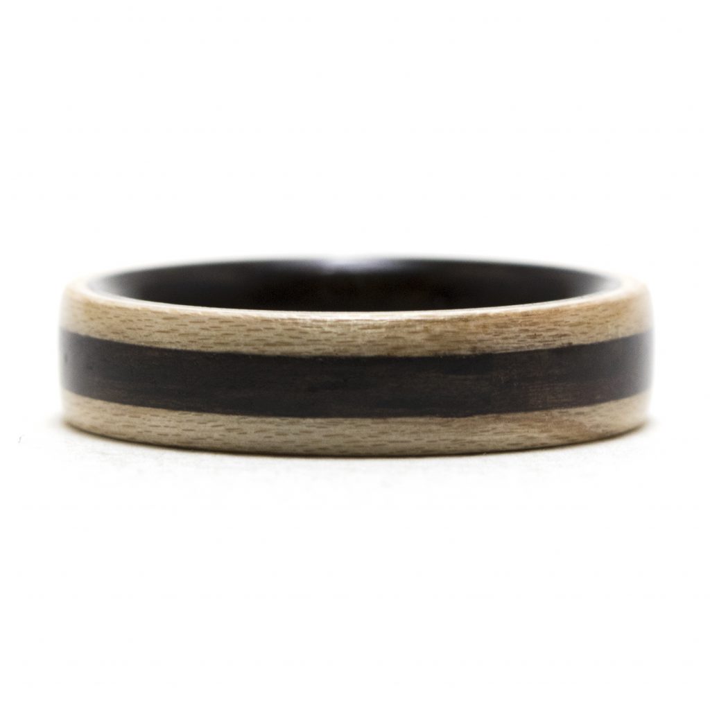 Walnut Wood Ring Lined With Maple And Abalone Inlay - Warren Rings
