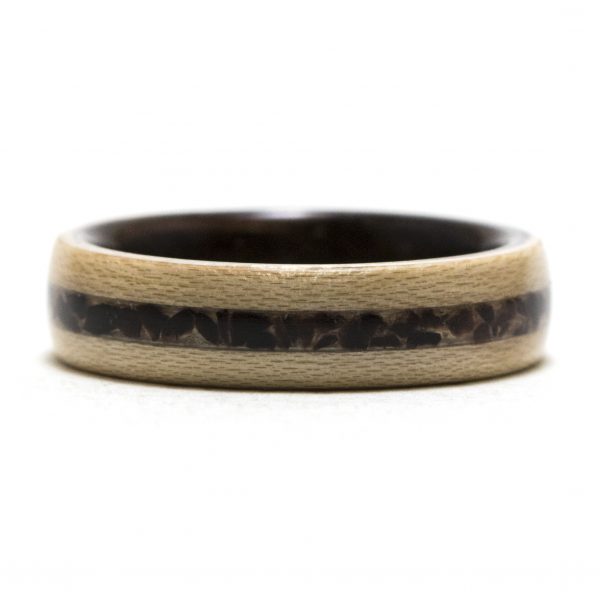 Maple Wooden Ring Lined With Ebony And Obsidian Inlay