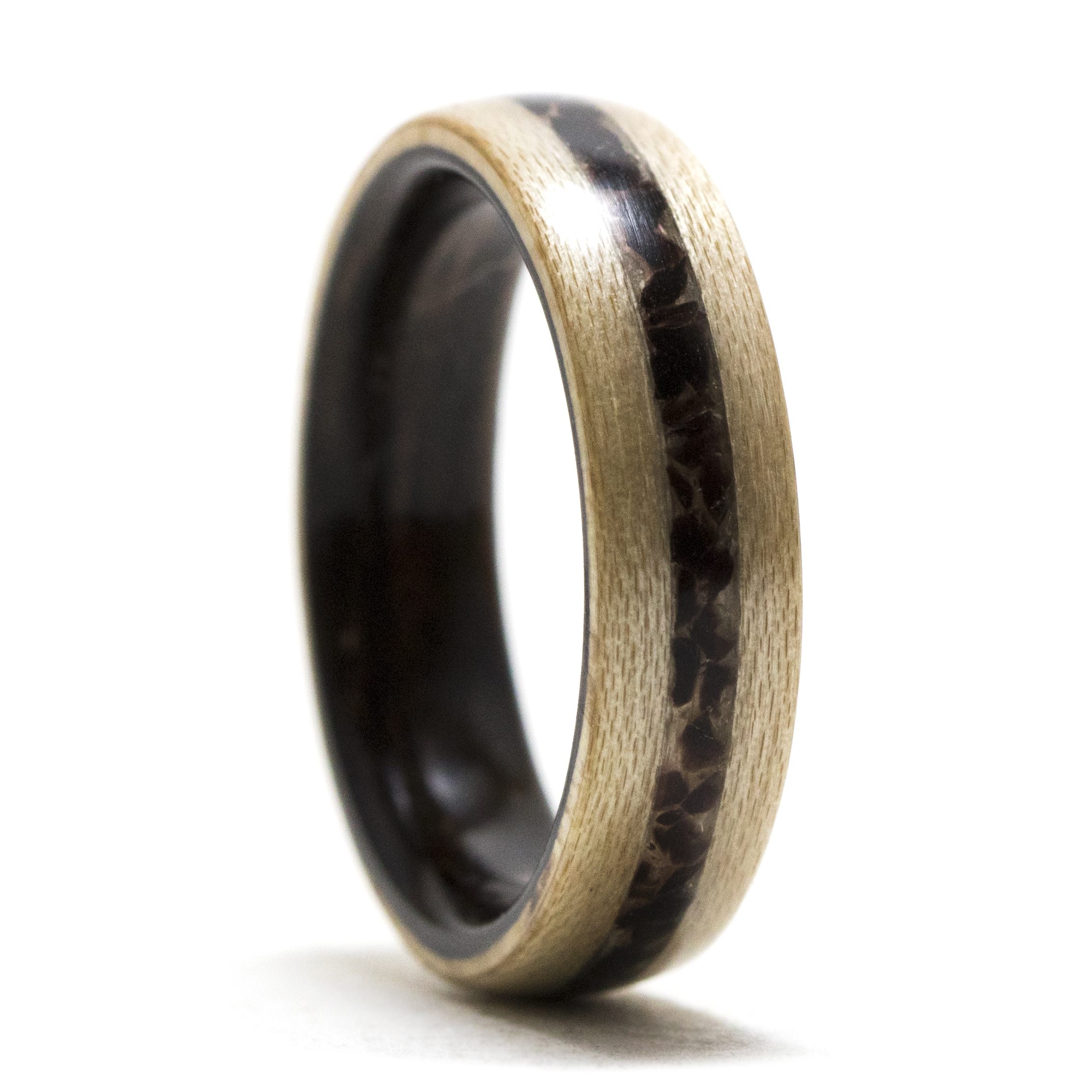 Maple Wood Ring Lined With Ebony And Obsidian Inlay - Size 9 - Warren Rings