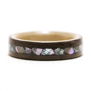 Walnut Wood Ring Lined With Maple And Abalone Inlay