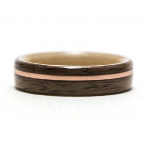 Walnut Wood Ring Lined With Maple And Copper Inlay