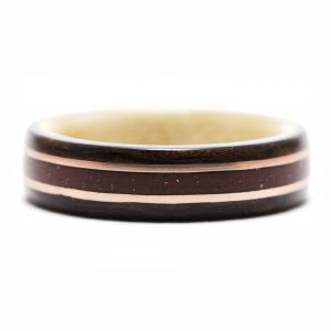 Rosewood Ring Lined With Maple, Red Jasper And Copper Inlay – Size 10.5