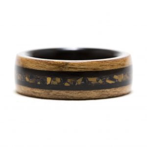 Cherry Wood Ring Lined With Ebony, Inlaid With Tiger Eye, Obsidian, And Ebony – Size 9