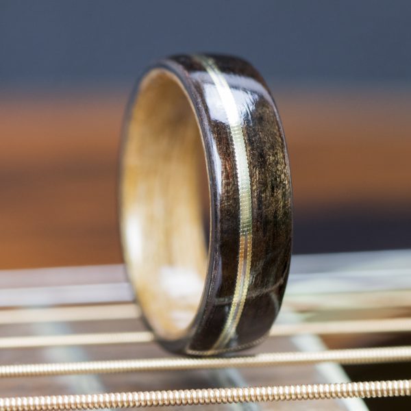 Ebony wooden ring lined with cherry and guitar string inlay