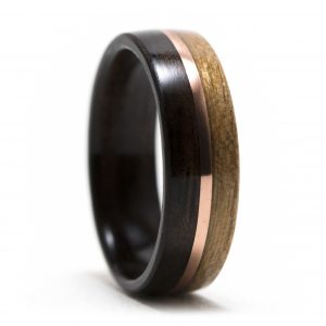 Ebony And Cherry Wood Ring Lined With Ebony And Copper Inlay