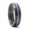 Gray birdseye maple wood ring with lapis lazuli and howlite inlay