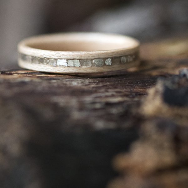 Maple wood ring with silver glass inlay
