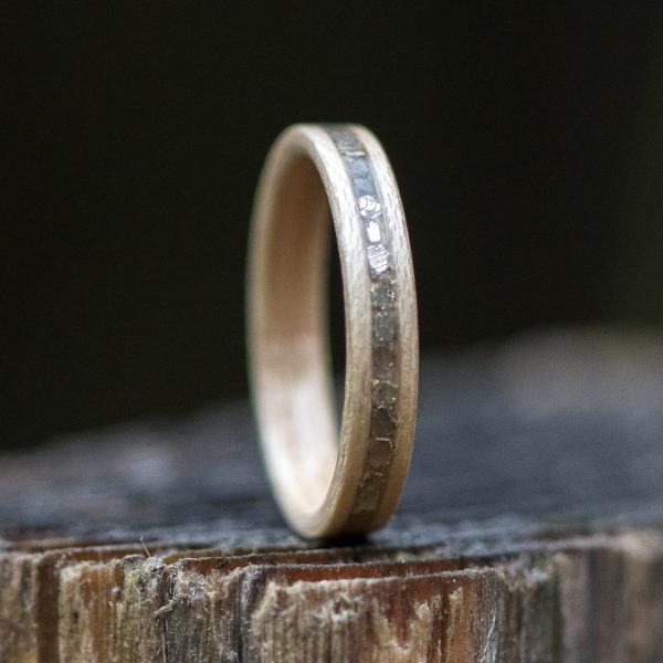Maple wooden ring inlaid with silver glass