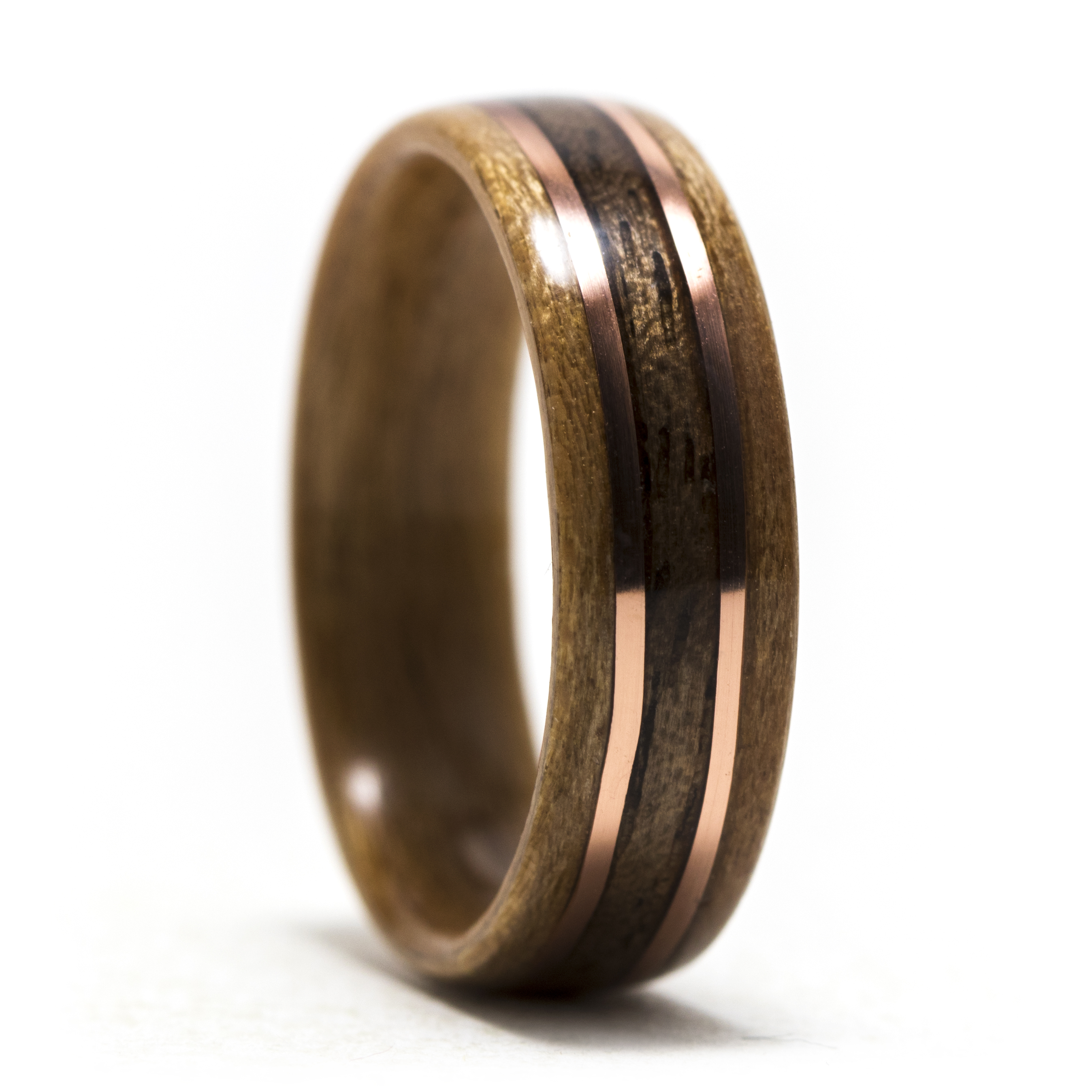 Cherry Wood Ring With Walnut And Copper Inlay - Warren Rings
