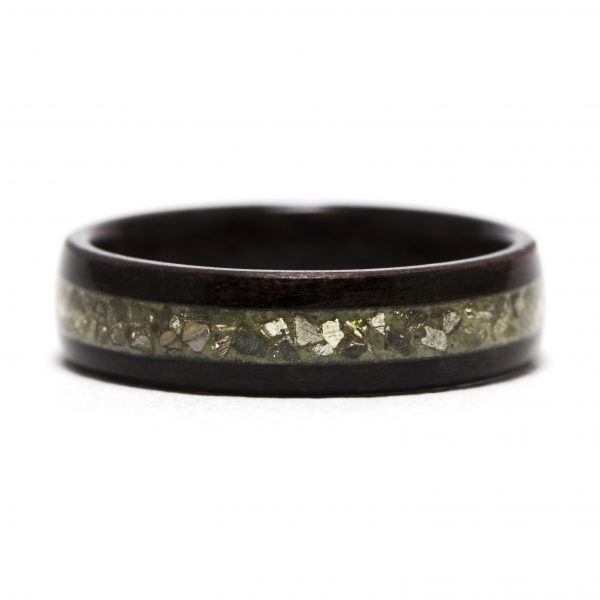 Ebony wood ring inlaid with gold glass and green glow powder