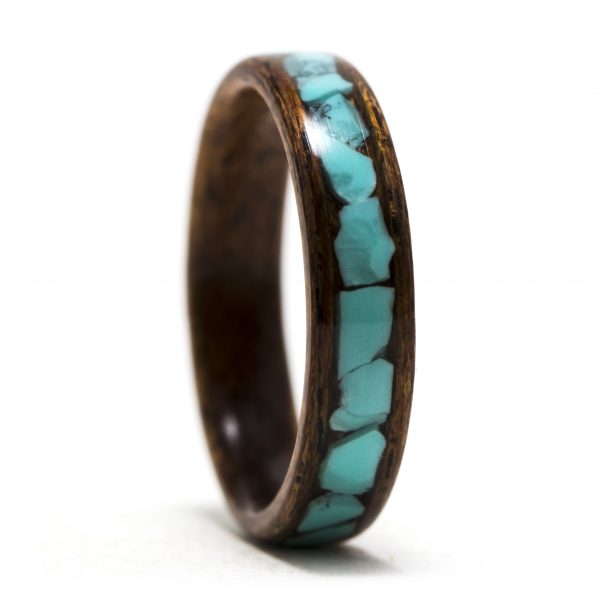 Mahogany bentwood ring with turquoise inlay