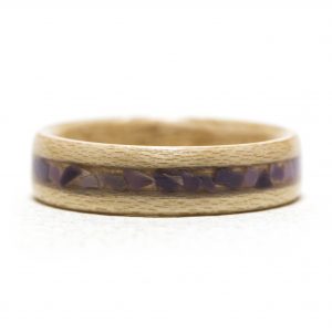Maple Wood Ring Inlaid With Purple Clam Shell