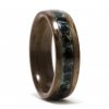 Walnut bentwood ring inlaid with malachite and obsidian