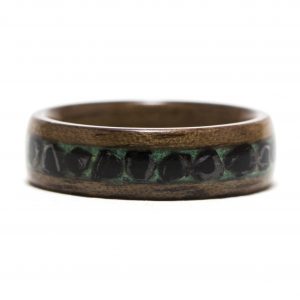 Walnut Wood Ring With Malachite And Obsidian Inlay – Size 6