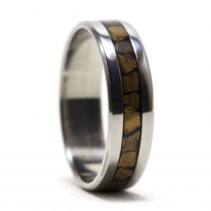Titanium Ring With Tiger Eye Inlay – Size 9.5