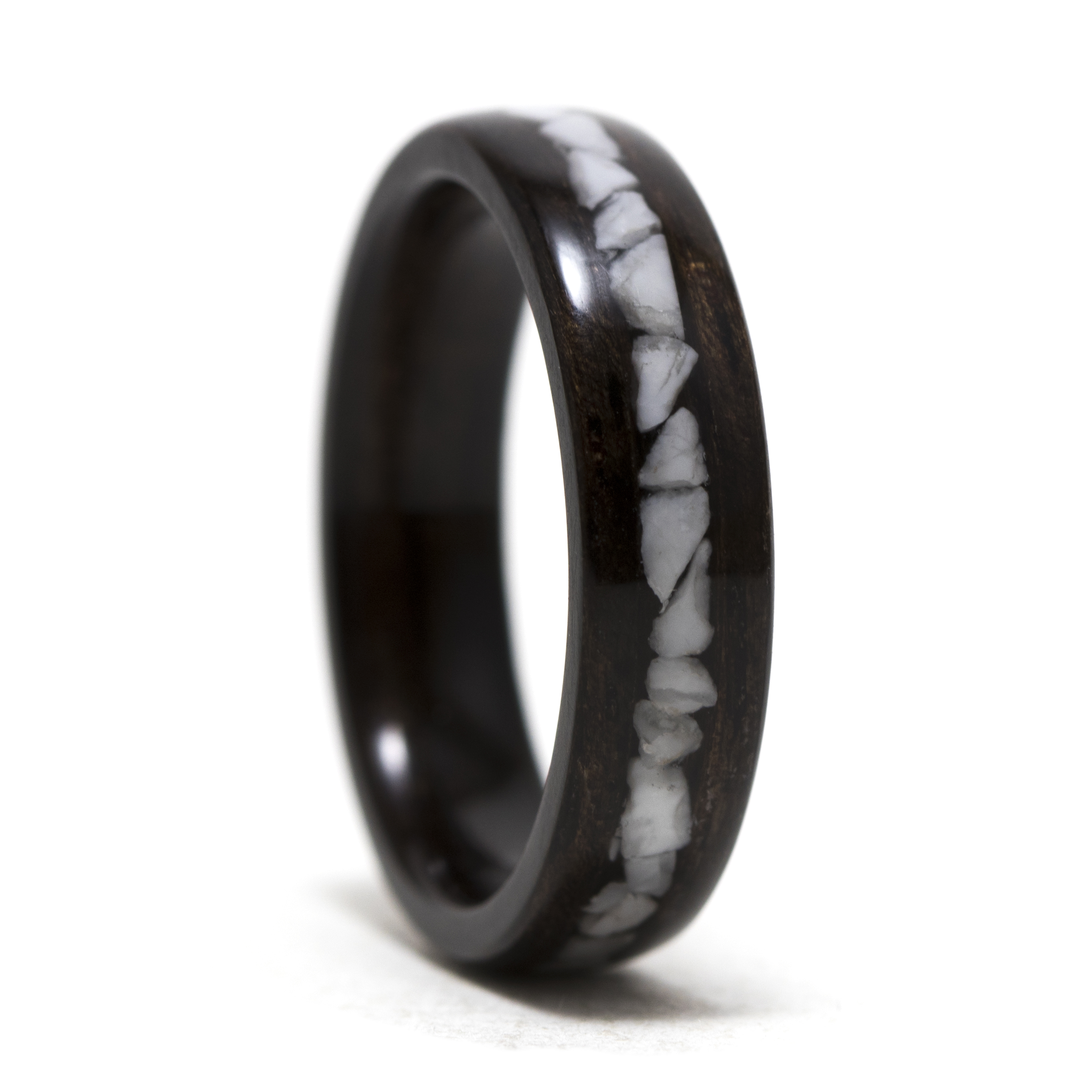 Ebony Wood Ring With Howlite Stone Inlay - Size 7