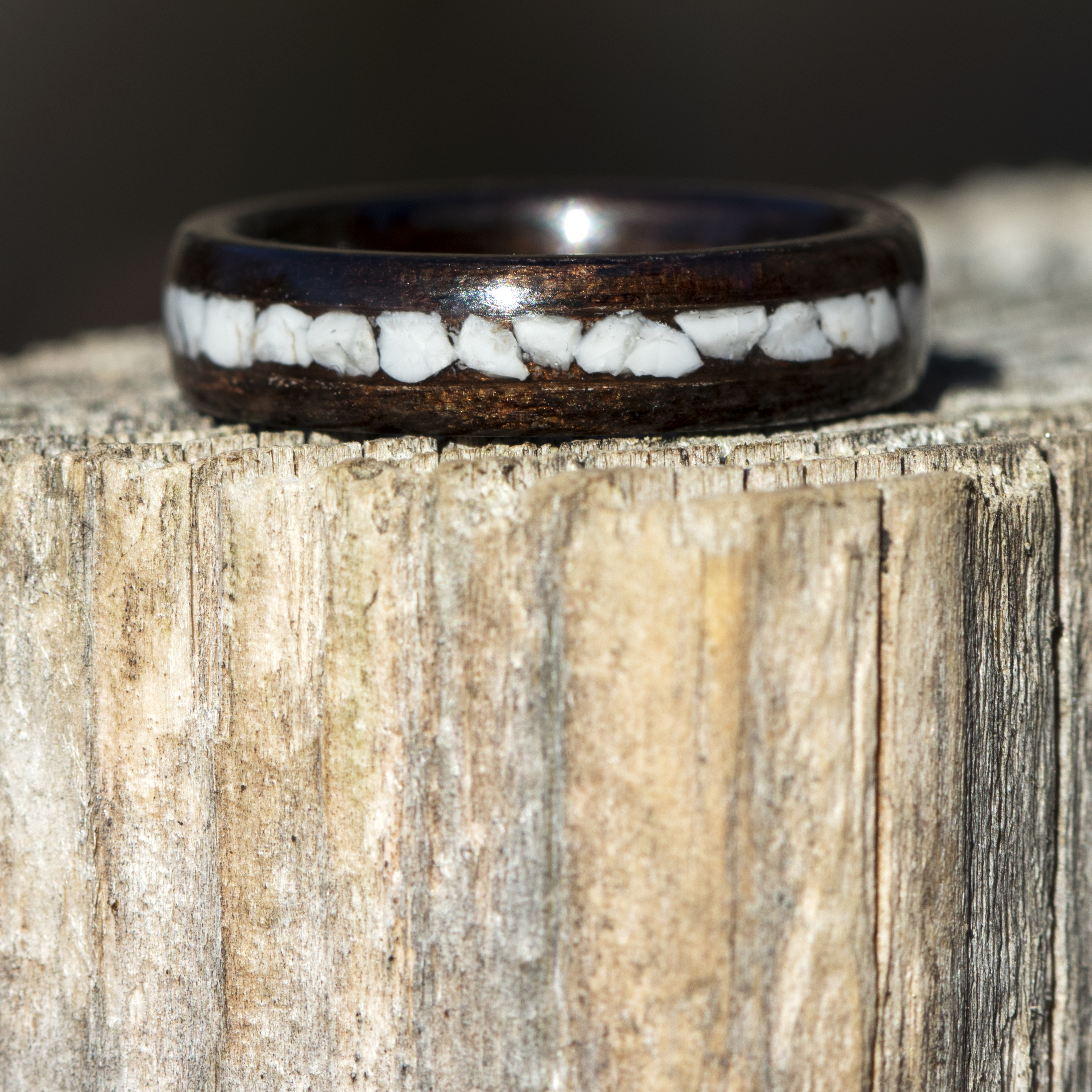 Ebony Wood Ring With Howlite Stone Inlay - Size 7