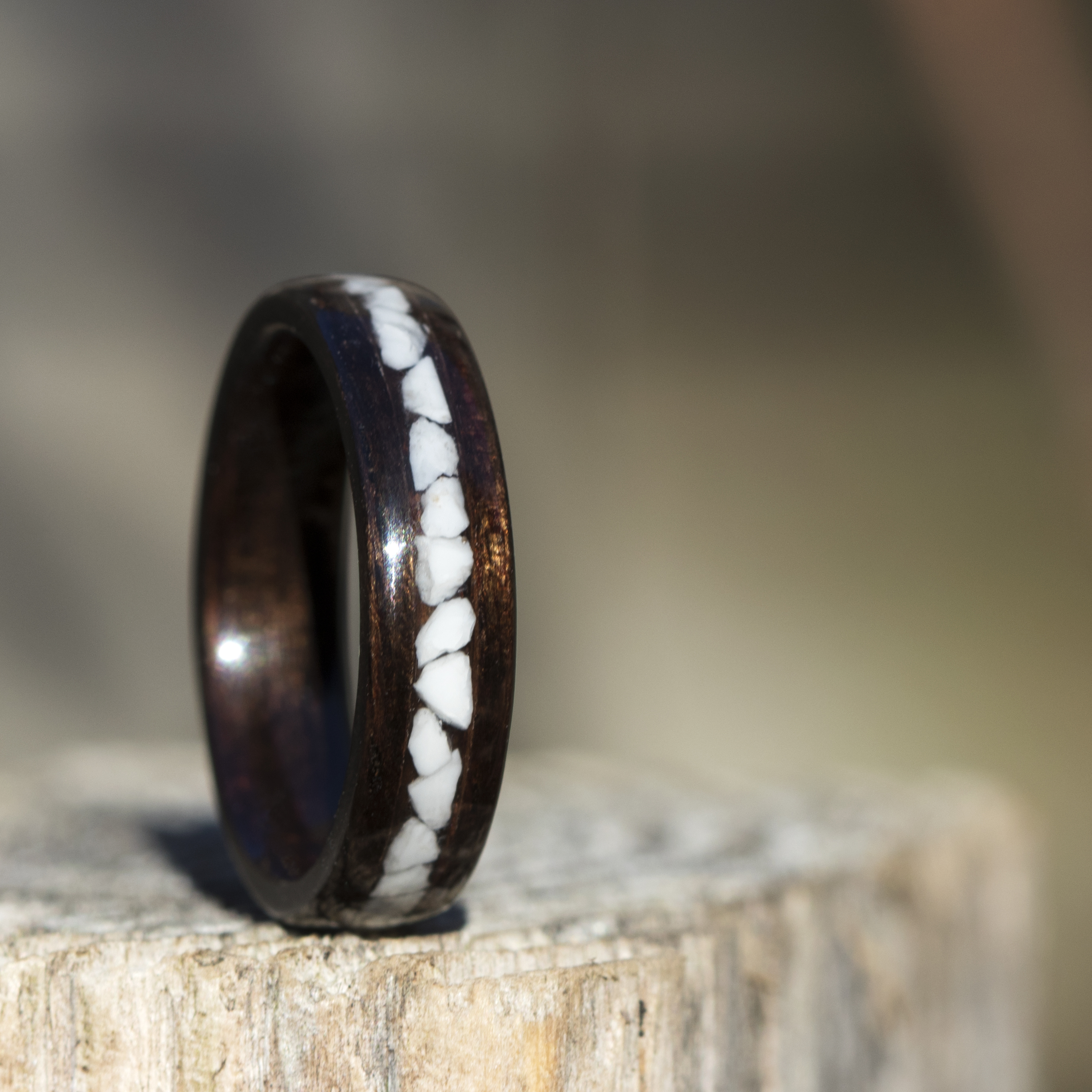 Ebony Wood Ring With Howlite Stone Inlay - Size 7 - Warren Rings