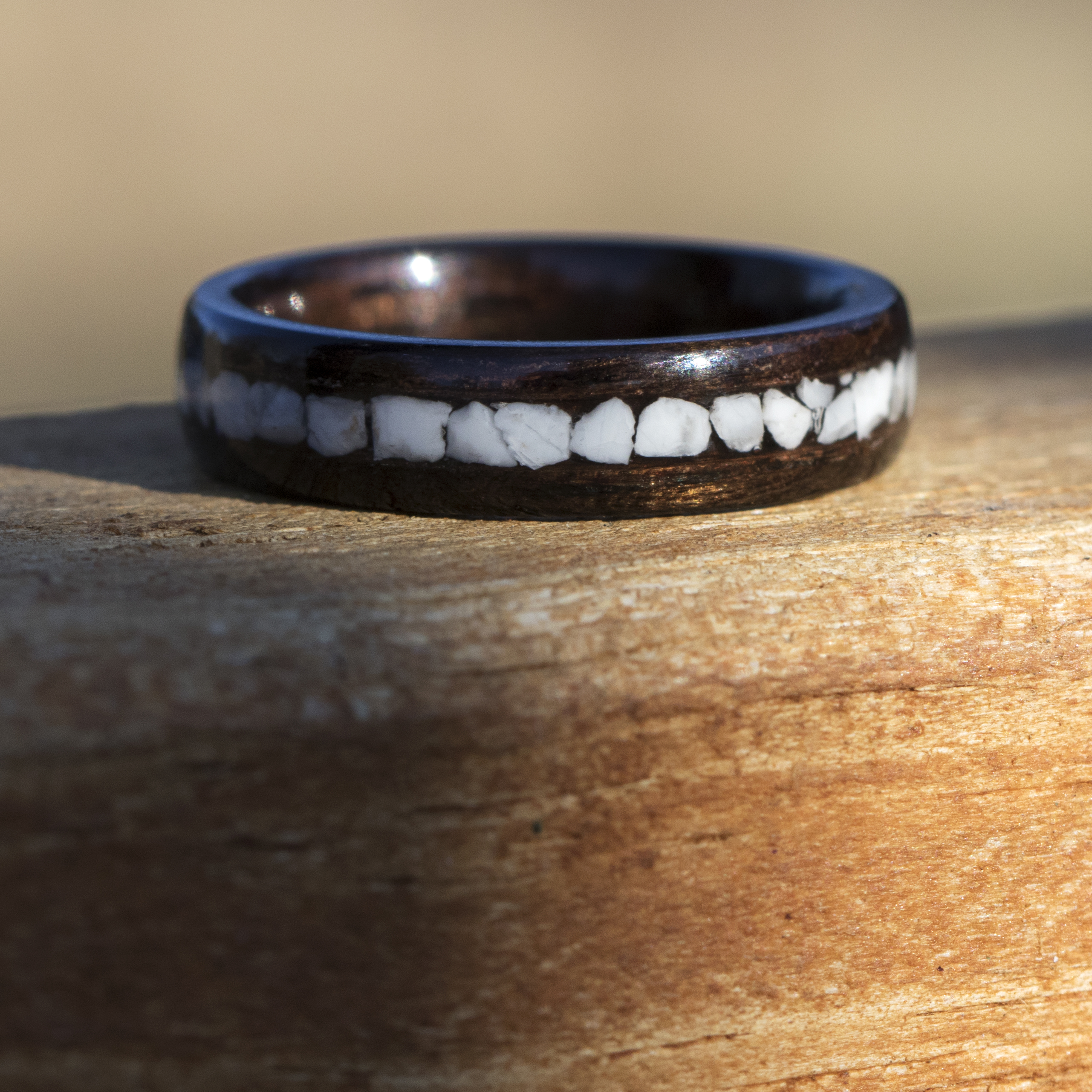 Ebony Wood Ring With Howlite Stone Inlay - Size 7