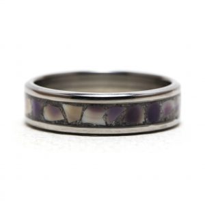 Titanium Ring With Purple Clam Shell And Sand Inlay