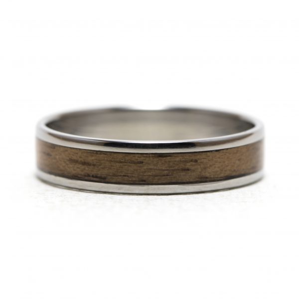 Titanium Ring With Walnut Wood Inlay