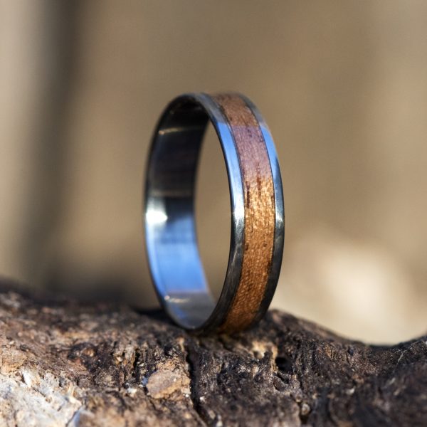Titanium Ring With Walnut Wood Inlay