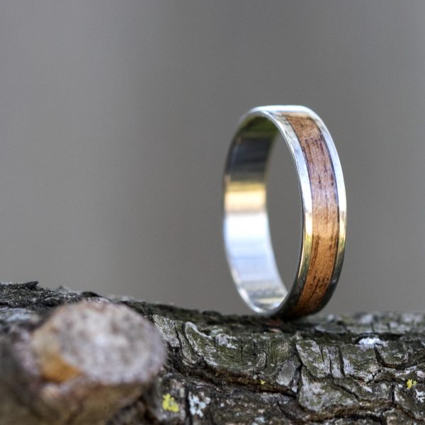 Titanium Ring Inlaid With Walnut Wood
