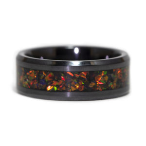 Black Ceramic Ring With “Dark Matter” Opal Inlay