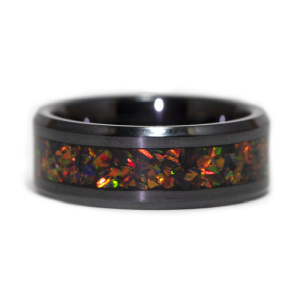 Black Ceramic Ring Inlaid With Dark Matter Opal