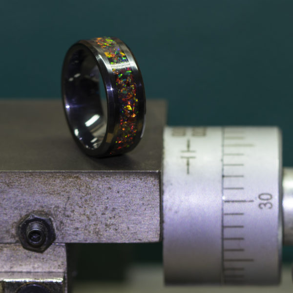 Black Ceramic Ring Inlaid With Dark Matter Opal
