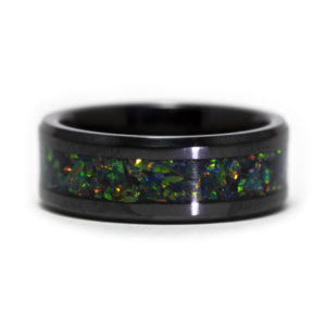 Black Ceramic Ring With “Alien Blood Stone” Opal Inlay
