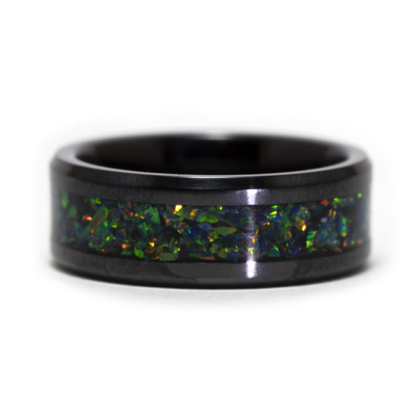 Black Ceramic Ring With Alien Blood Stone Opal Inlay
