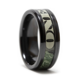 Black Ceramic Ring With Dollar Bill Inlay