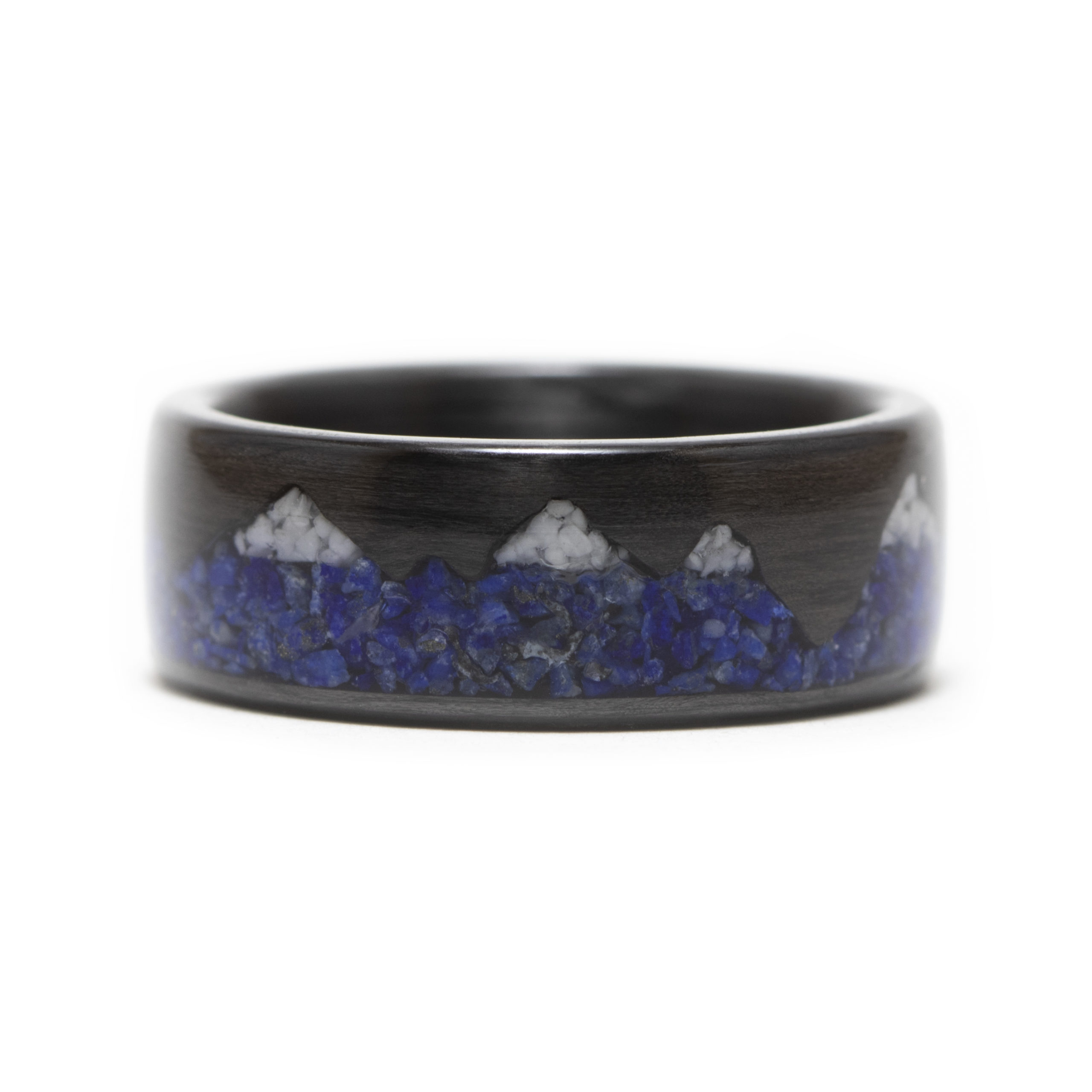 Carbon Fiber Ring With Lapis Lazuli And Howlite Stone Inlay (Mountains Design)