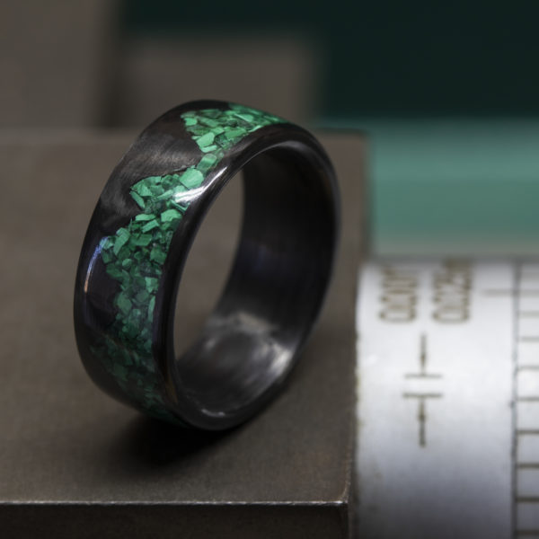 Carbon Fiber Ring With Malachite Stone Inlay (Mountains Design)