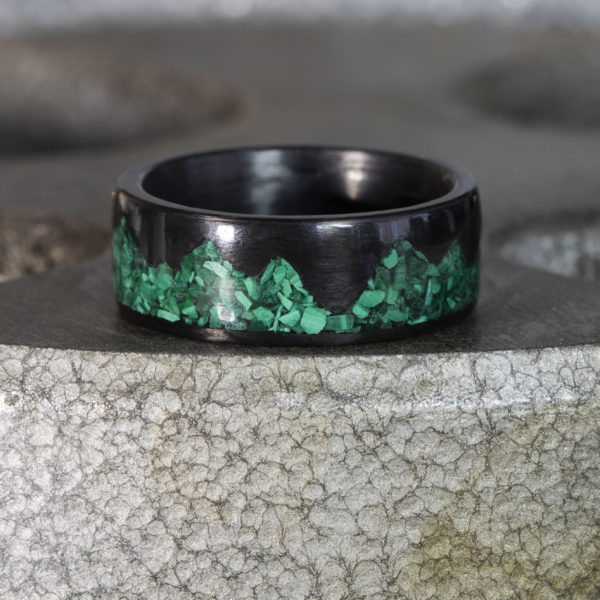 Carbon Fiber Ring Inlaid With Malachite Stone (Mountain Range Design)